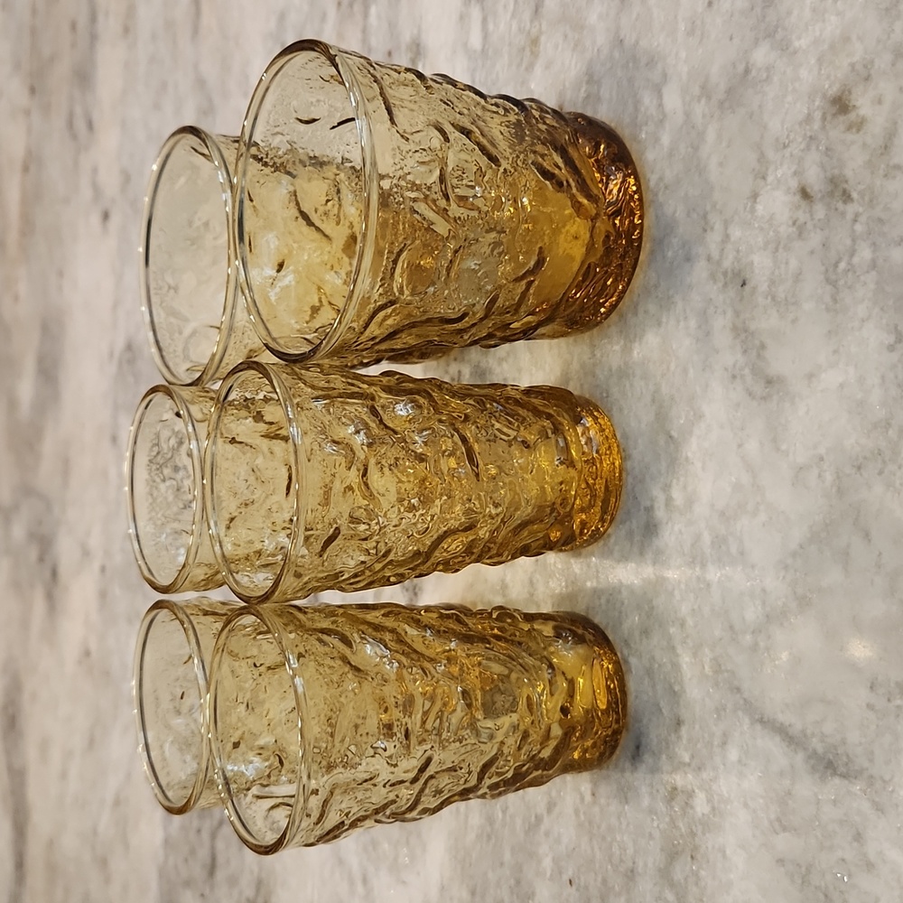 ANCHOR HOCKING Vintage Golden Honey Amber Glasses Tumblers Set of 6